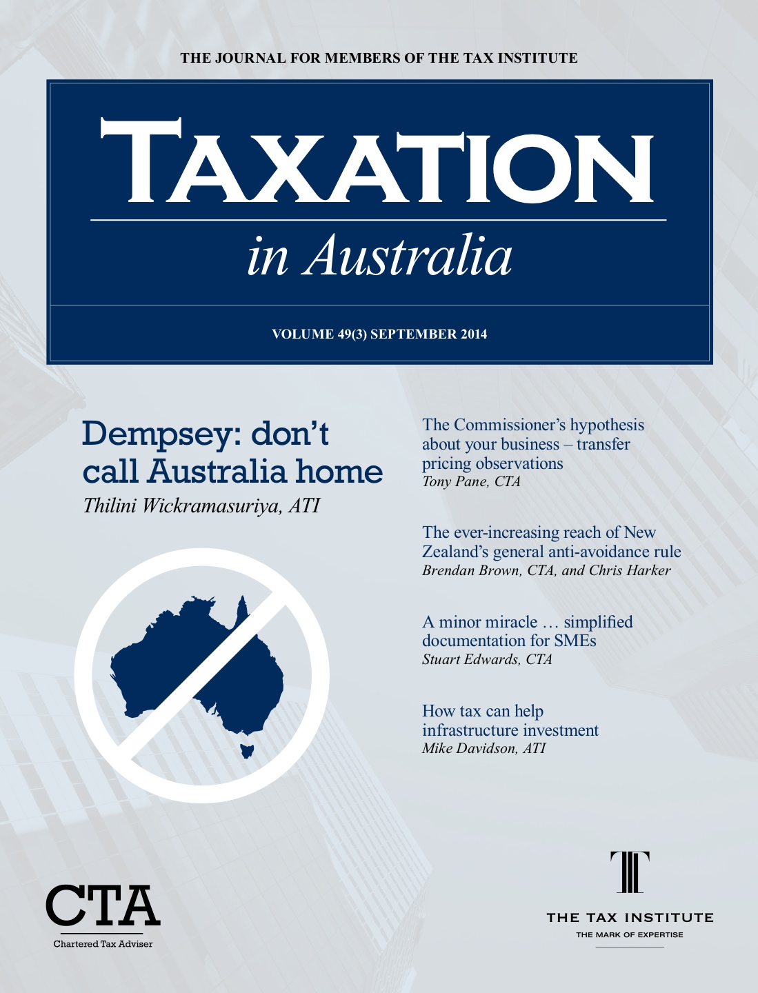Taxation in Australia — Volume 49(3), September 2014, the issue carrying the TaxTrex research paper